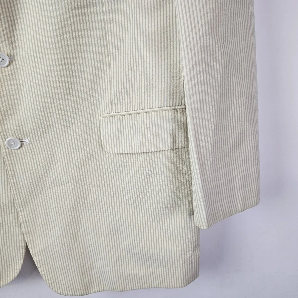 Jos A Bank Seersucker Stays Cool Beige Striped Sport Blazer Jacket Mens 46L